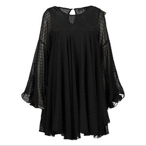 NWT Boohoo Black Pleated Mesh Smock Dress